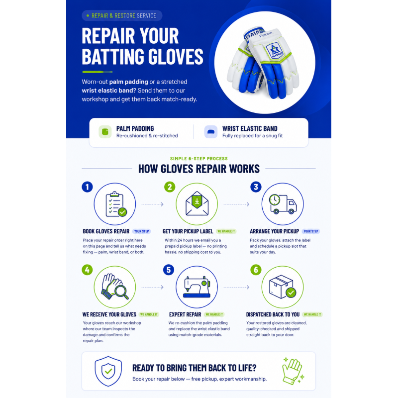 Batting Gloves Repair - Palm and Wrist Band (Including Pickup and Delivery)