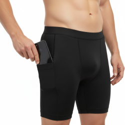 Whitedot Sigma Black Quick Dry Compression Shorts with Mobile Pocket