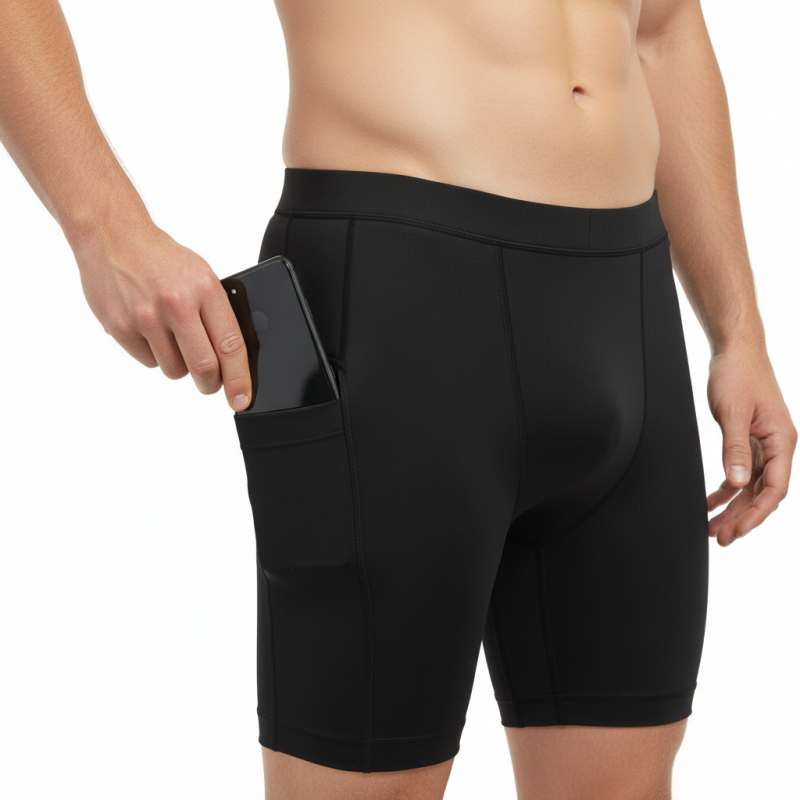 Whitedot Sigma Black Quick Dry Compression Shorts with Mobile Pocket