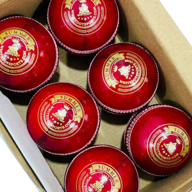 Whitedot Summer Red Cricket Leather Ball - 50 Over - Pack of 6