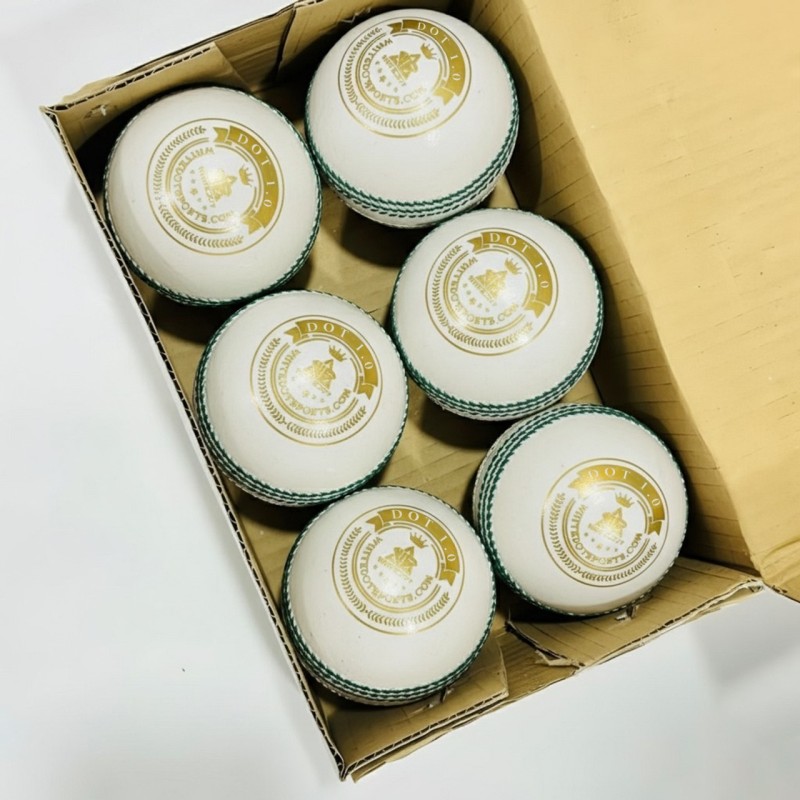 Whitedot Dot 1.0 White Cricket Leather Ball - 20 Over - Pack of 6