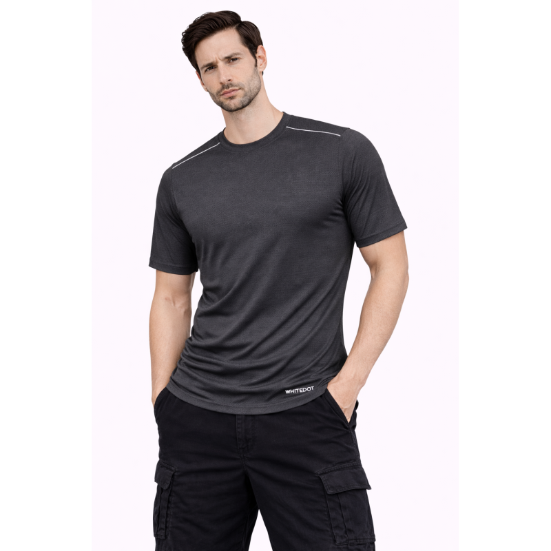 Whitedot FlexFit Round Neck Regular Dry Fit Gym Sports T-Shirt - Dark Grey