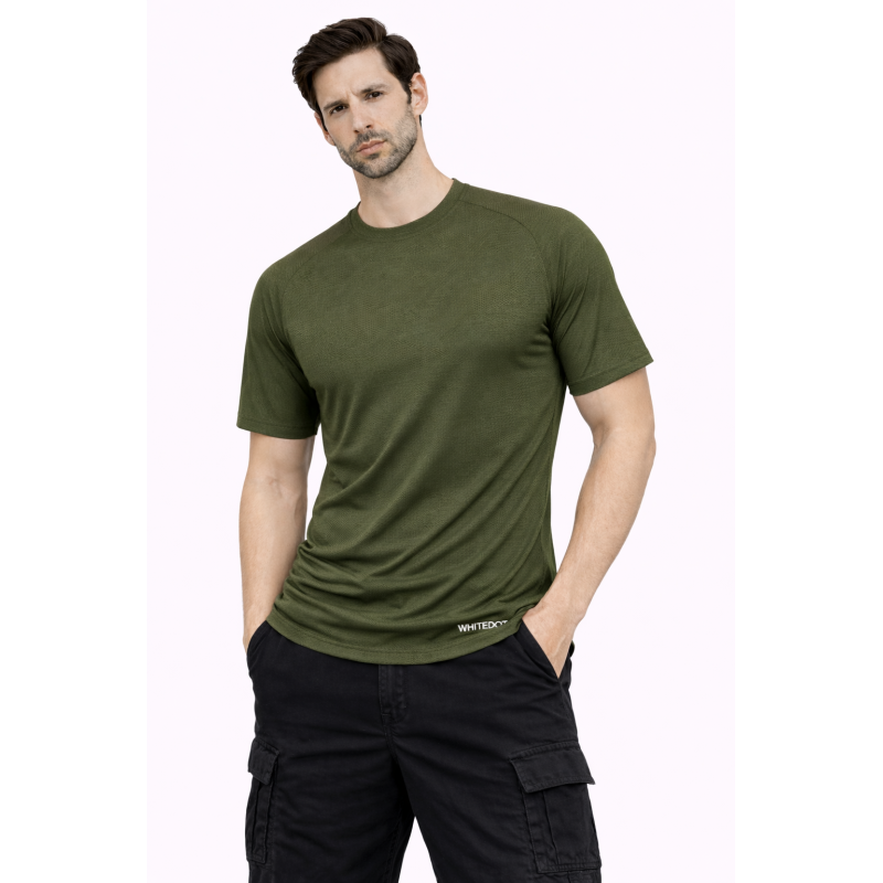 Whitedot FlexFit Round Neck Regular Dry Fit Gym Sports T-Shirt - Military Green