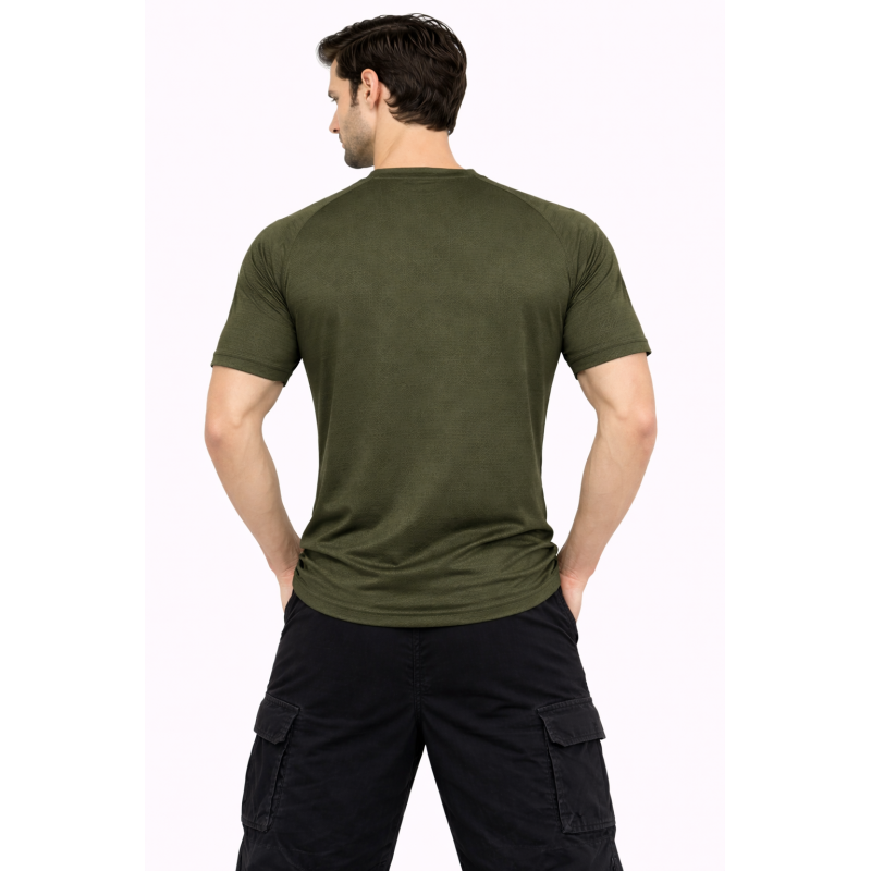 Whitedot FlexFit Round Neck Regular Dry Fit Gym Sports T-Shirt - Military Green