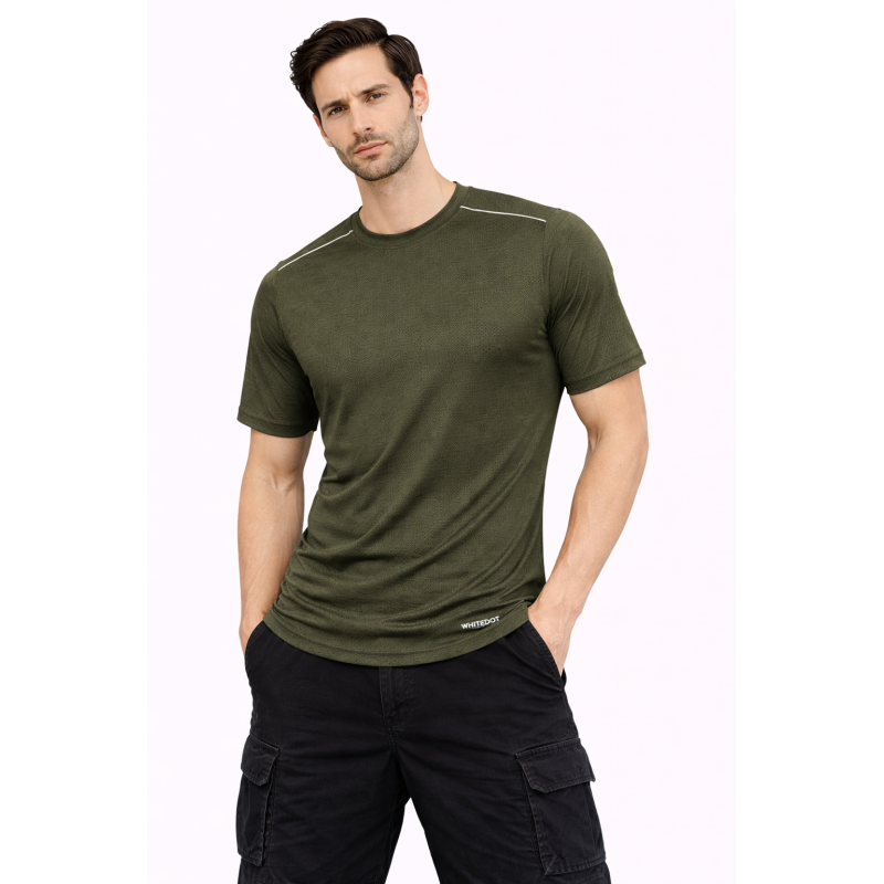 Whitedot FlexFit Round Neck Regular Dry Fit Gym Sports T-Shirt - Military Green