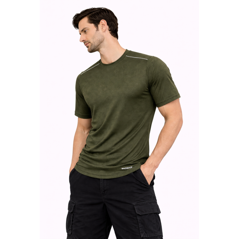 Whitedot FlexFit Round Neck Regular Dry Fit Gym Sports T-Shirt - Military Green