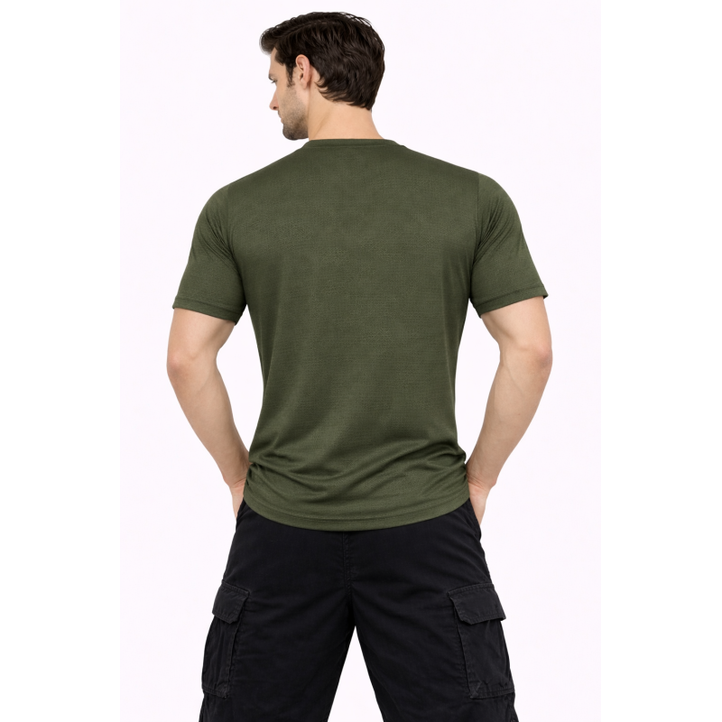 Whitedot FlexFit Round Neck Regular Dry Fit Gym Sports T-Shirt - Military Green