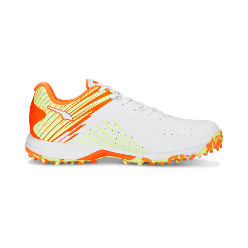 Puma 22 FH Rubber Unisex Cricket Shoes - PUMA White-Ultra Orange-Fast Yellow
