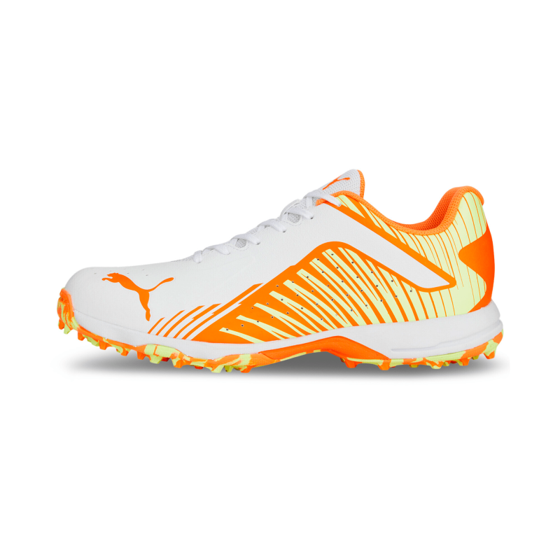 Puma 22 FH Rubber Unisex Cricket Shoes - PUMA White-Ultra Orange-Fast Yellow