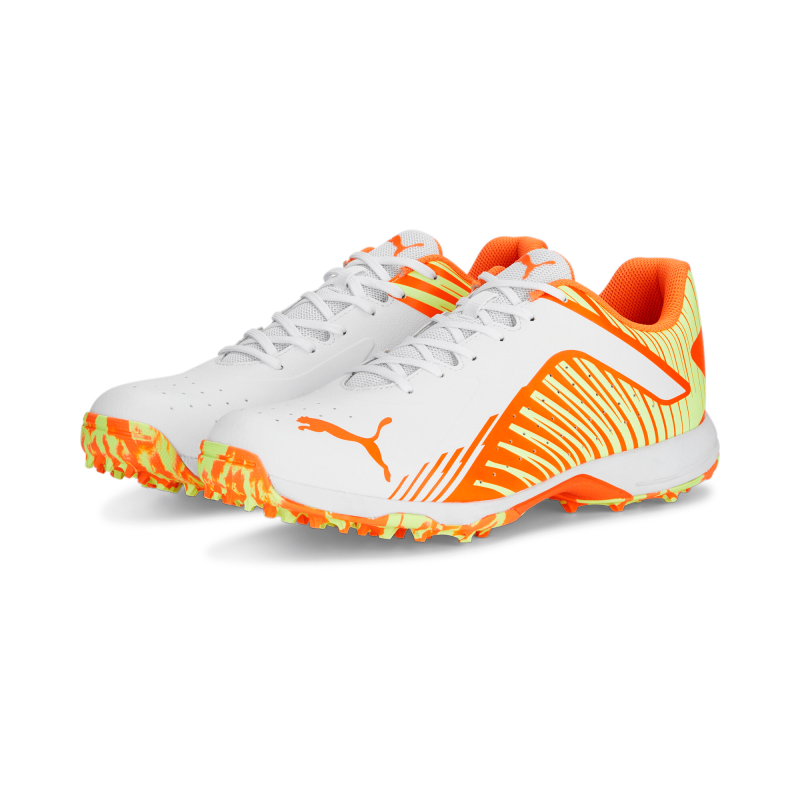 Puma 22 FH Rubber Unisex Cricket Shoes - PUMA White-Ultra Orange-Fast Yellow