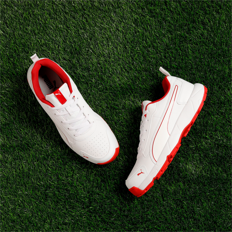 Puma Classic Cat Cricket Shoes - PUMA White-Grey Dawn-Red Blast