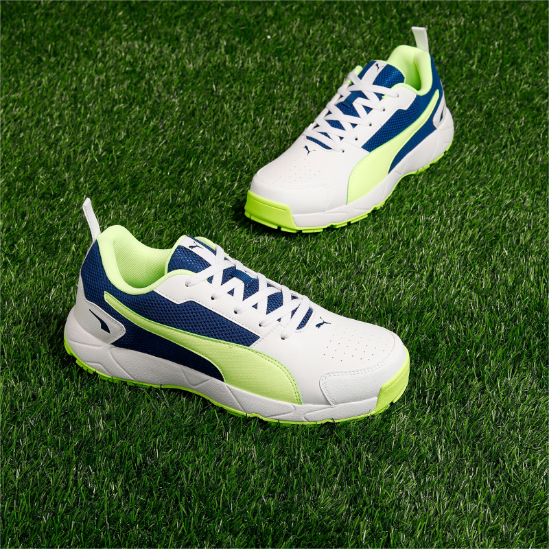 Puma High Run Cricket Shoes - PUMA White-Blazing Blue-Fast Yellow