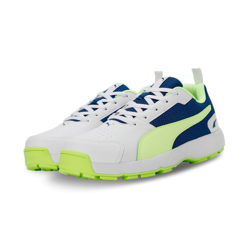 Puma High Run Cricket Shoes - PUMA White-Blazing Blue-Fast Yellow