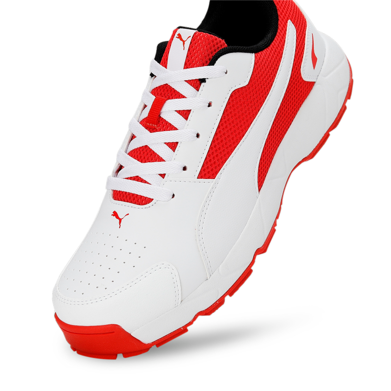 Puma High Run Cricket Shoes - PUMA White-Burnt Red-PUMA Black Puma High Run Cricket Shoes - PUMA White-Burnt Red-PUMA Black