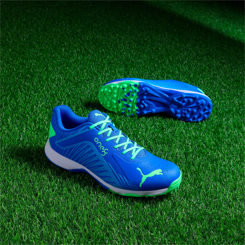 Puma x one8 22 FH Rubber Unisex Cricket Shoes - Bluemazing-Elektro Green-Puma White