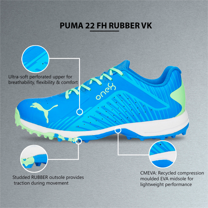Puma x one8 22 FH Rubber Unisex Cricket Shoes - Bluemazing-Elektro Green-Puma White
