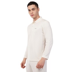 Whitedot Novelty Quick Dry Cricket Polo T-Shirt - Full Sleeves - Off White