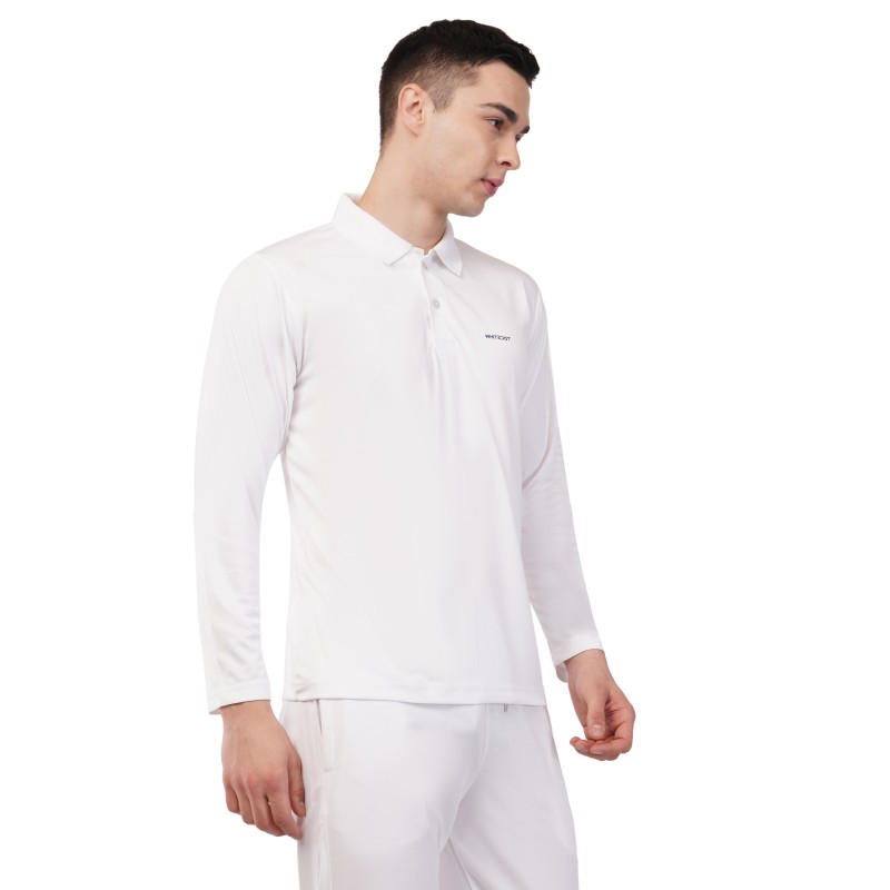 Whitedot Novelty Quick Dry Cricket Polo T-Shirt - Full Sleeves - White
