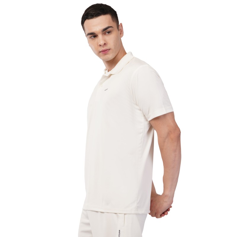 Whitedot Novelty Quick Dry Cricket Polo T-Shirt - Half Sleeves - Off White