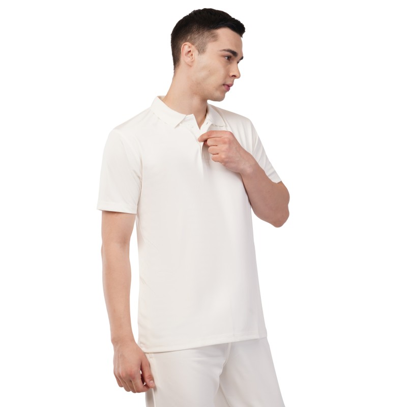 Whitedot Novelty Quick Dry Cricket Polo T-Shirt - Half Sleeves - Off White