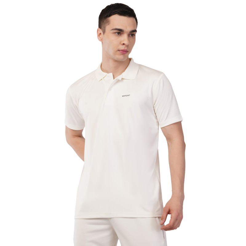 Whitedot Novelty Quick Dry Cricket Polo T-Shirt - Half Sleeves - Off White
