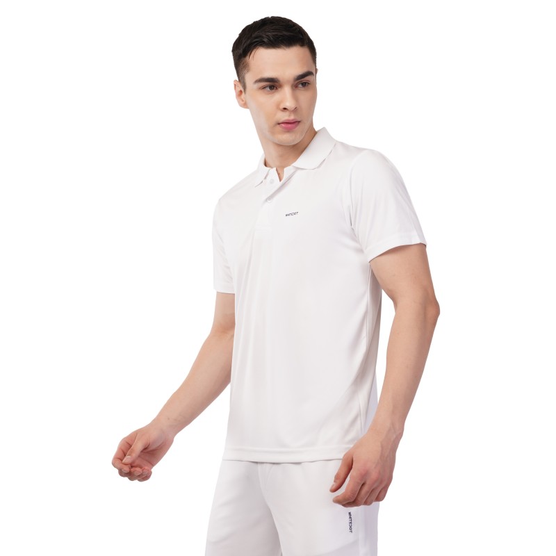 Whitedot Novelty Quick Dry Cricket Polo T-Shirt - Half Sleeves - White