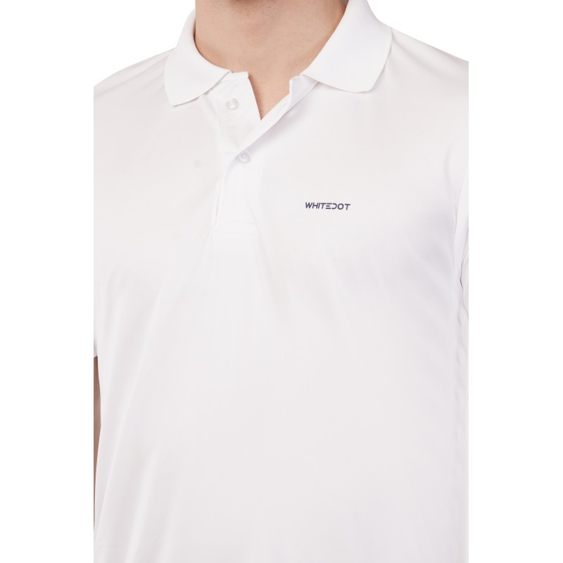 Whitedot Novelty Quick Dry Cricket Polo T-Shirt - Half Sleeves - White