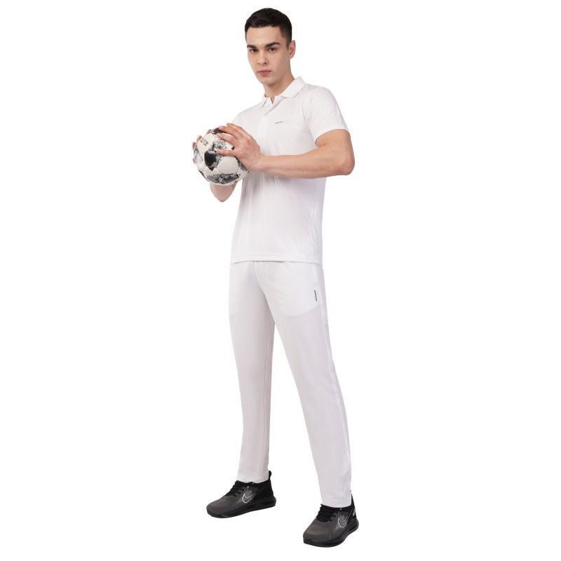 Whitedot Novelty Quick Dry Cricket Polo T-Shirt - Half Sleeves - White