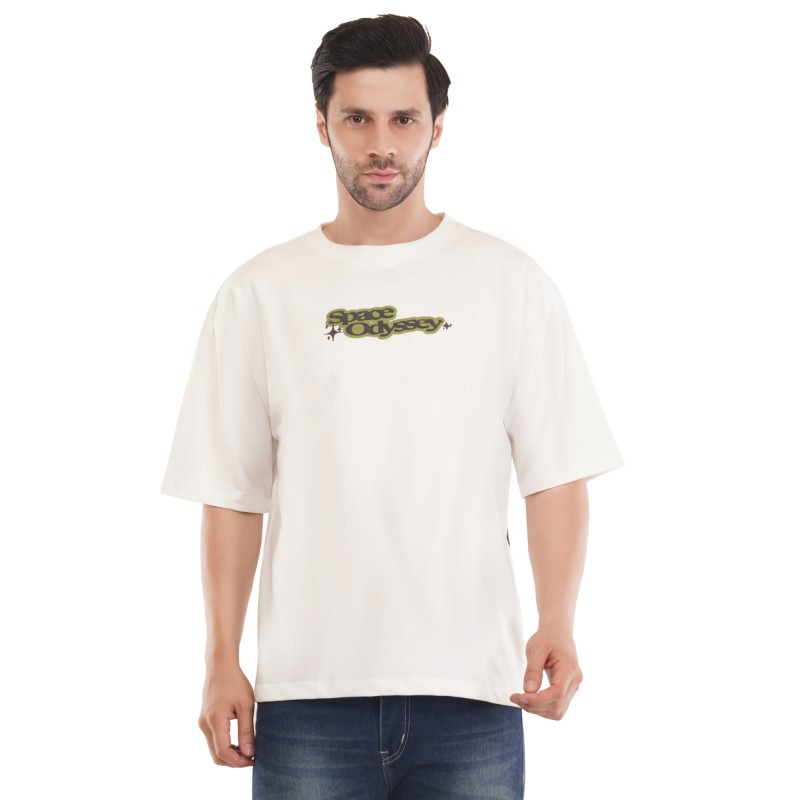 Whitedot Space odyssey Cotton Tshirt - White Drop Shoulder 
