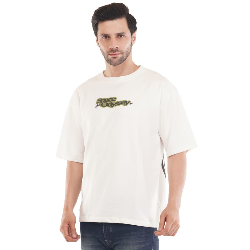 Whitedot Space odyssey Cotton Tshirt - White Drop Shoulder 