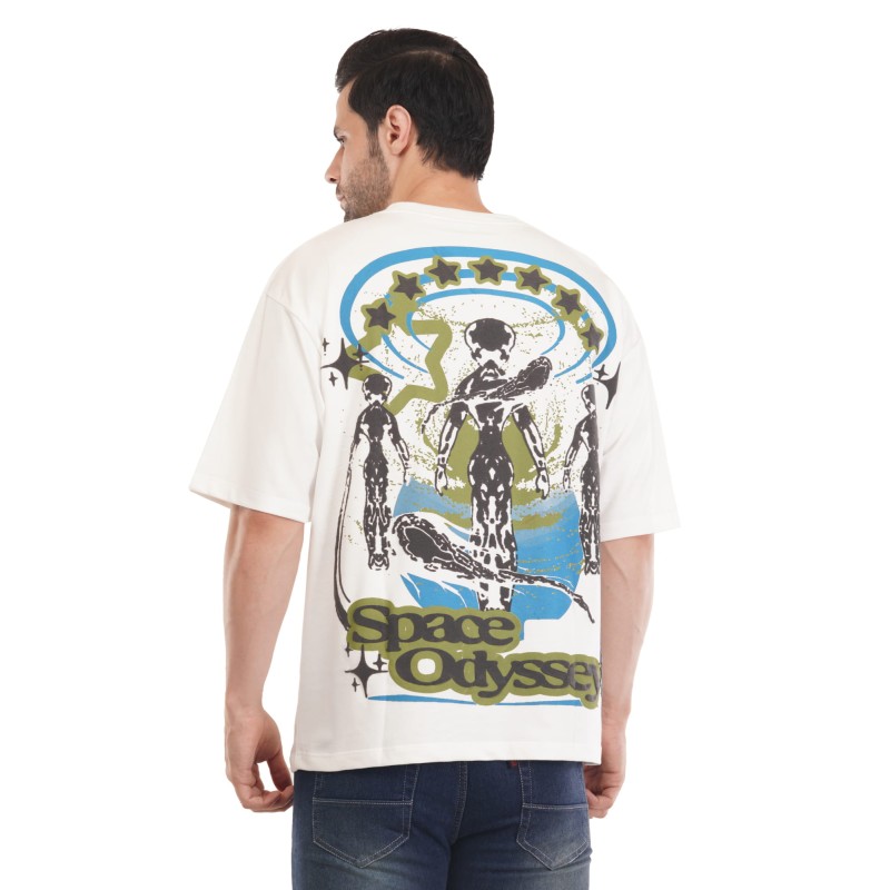 Whitedot Space odyssey Cotton Tshirt - White Drop Shoulder 
