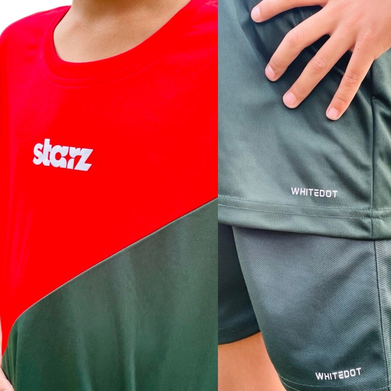 Whitedot Starz Junior Red T-shirt and Green Shorts Set