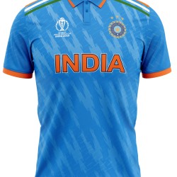 India Blue ODI World Cup 2023 Half Sleeves Cricket Fan Jersey - 100% Dryfit Polyester - With Name Personalisation