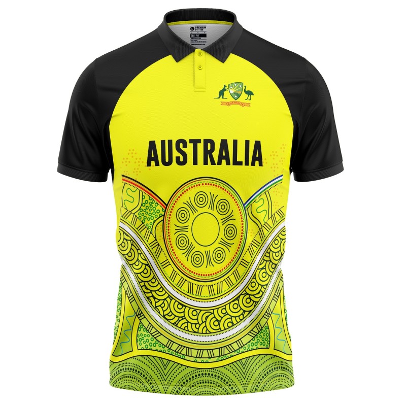 Australia T20 World Cup 2022 Half Sleeves Cricket Fan Jersey - 100% Dryfit Polyester - With Name Personalization Australia T20 World Cup 2022 Half Sleeves Cricket Fan Jersey - 100% Dryfit Polyester - With Name Personalization