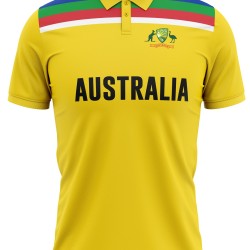 Australia Half Sleeves Cricket Fan Jersey - 100% Dryfit Polyester - With Name Personalization Australia Half Sleeves Cricket Fan Jersey - 100% Dryfit Polyester - With Name Personalization