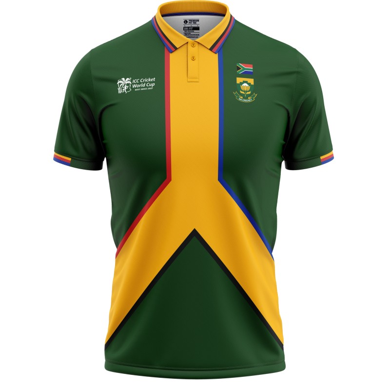 South Africa 1999 ICC World Cup Half Sleeves Cricket Fan Jersey - 100% Dryfit Polyester - With Name Personalisation South Africa 1999 ICC World Cup Half Sleeves Cricket Fan Jersey - 100% Dryfit Polyester - With Name Personalisation