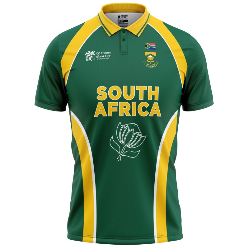 South Africa 2007 ICC World Cup Half Sleeves Cricket Fan Jersey - 100% Dryfit Polyester - With Name Personalization South Africa 2007 ICC World Cup Half Sleeves Cricket Fan Jersey - 100% Dryfit Polyester - With Name Personalization